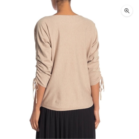 NWT Max Studio Lightweight Dolman Ruched 3/4 Sleeve Sweater Wheat Color Size M - Picture 9 of 14